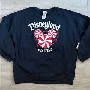 NWT Disneyland M Navy Christmas Crewneck Sweater Mickey Ears Peppermint Disney